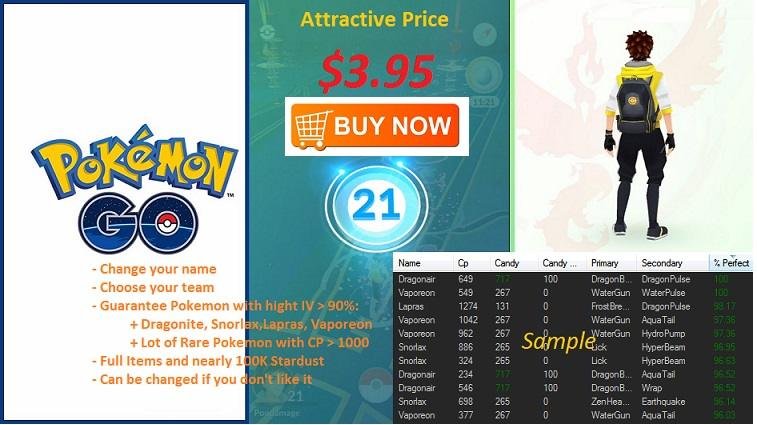 LVL 20-21 accs , no soft bans, all high CP pokemon(0.30$)