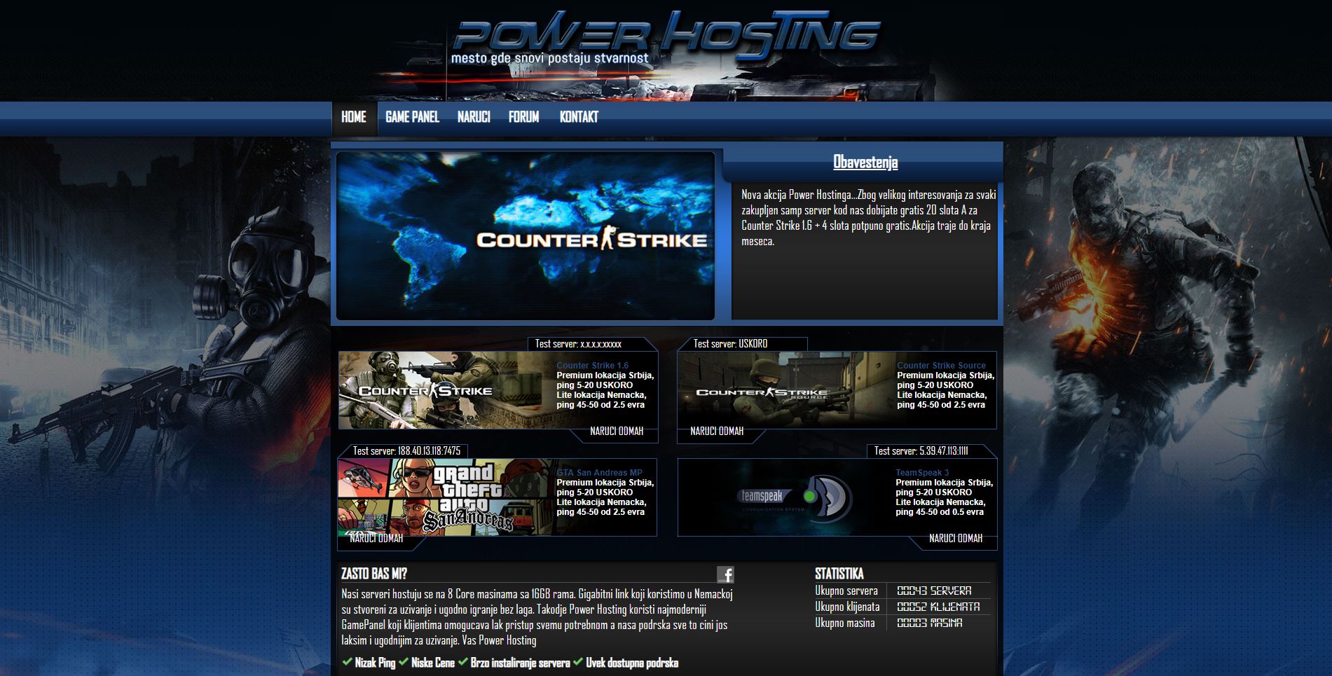 Blue Game Hosting - HTML Template